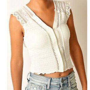 FREE PEOPLE Top LACE SLEEVELESS IVORY WHITE Small